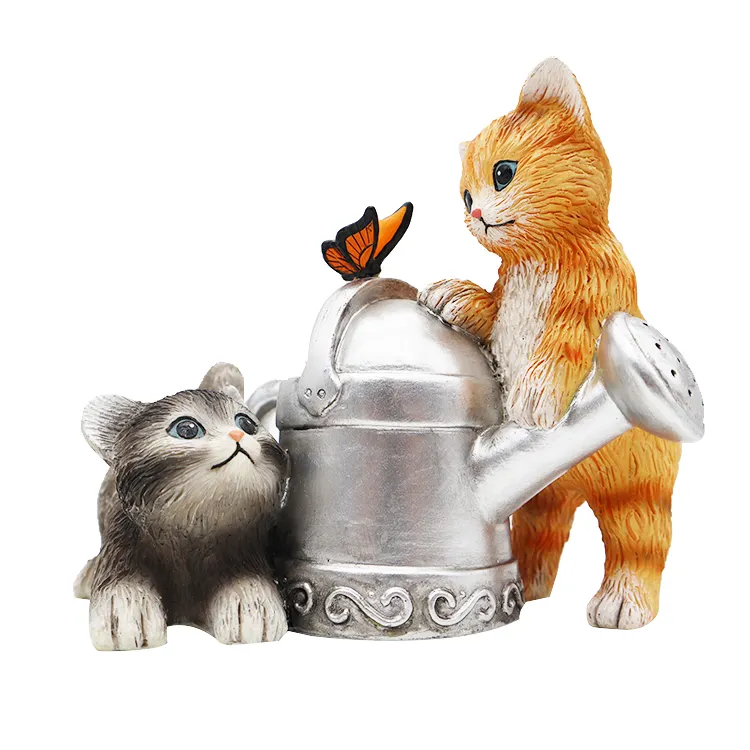 Cat Playing Pot & Butterfly Hadiah Dekorasi Rumah Kerajinan Resin Kustomisasi