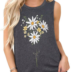 Women's Summer Sleeveless <b>Loose</b> <b>Tank</b> <b>Top</b> Breathable Knitted Blouse Printed Decoration Multi-Color Casual - Product Image 1