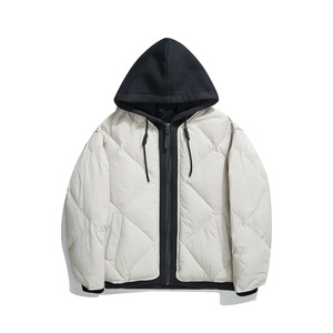 แจ็กเก็ตฤดูหนาวของผู้ชายพร้อมฮู้ดเสื้อโค้ทตัวหลวมระบายอากาศได้ดีประดับเพชรใหม่ - Product Image 1