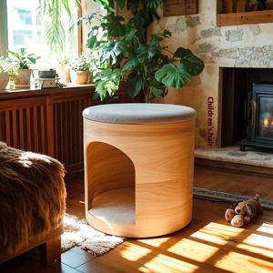 Nieuw Ontwerp Huisdier Kat Grot Massief Hout Milieuvriendelijk Dual-Use Villa <span class=keywords><strong>Bed</strong></span> Geïntegreerde Zitkruk Voor Katten En Honden Huisdier Product - Product Image 4