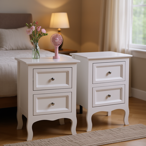 Chevets blancs de style campagnard à deux niveaux en bois pour chambre à coucher, meubles de rangement pour la maison - Product Image 2