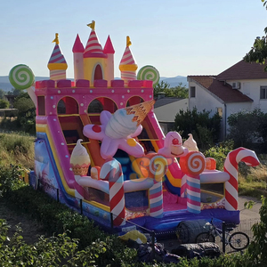 Castillo de salto inflable Popular de helado de caramelo rosa con tobogán doble tobogán inflable Castillo de tobogán al aire libre para fiesta de niñas - Product Image 4