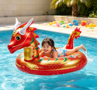 Bouée gonflable Dragon Chinois en PVC robuste et écologique, étanche et anti-fuite, rouge et or, pour enfant, été - Grande Vente