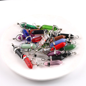 Pendentif double pointe en pierre naturelle, couleurs mélangées, serti clos, pour la fabrication de bijoux DIY, accessoires de charme unisexe - Product Image 1