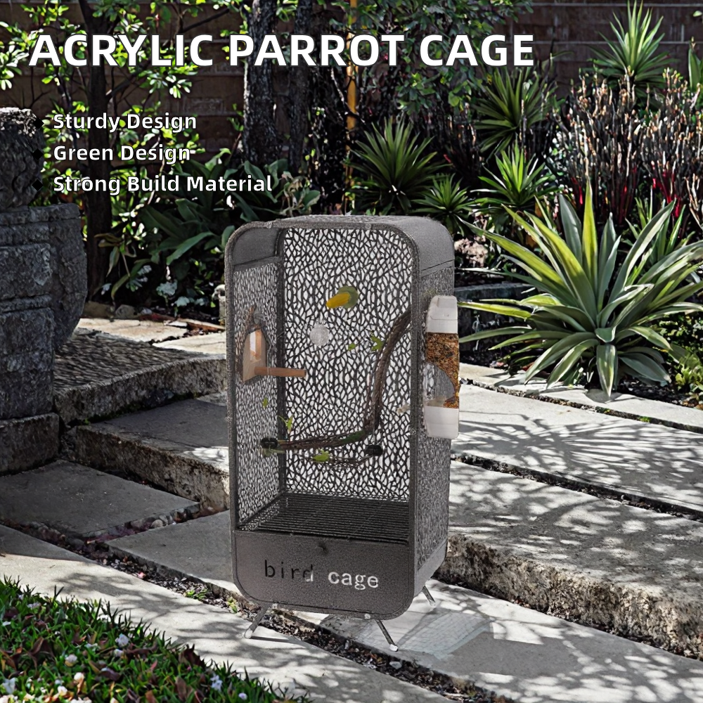 Panoramic Acrylic Bird Cage – Modern Splash-Proof Bird Villa with Secure Button Closure for Indoor Home Display - View 2