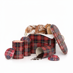 4 Pcs Round Tin Box Kitchen Set Dome Lid Plaid Plaid Design - Product Image 2
