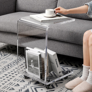 Di alta qualità durevole a forma di C rotondo in acrilico chiaro divano lato ruote da tavolo Design moderno per mobili per la casa per soggiorno camera da letto - Product Image 4