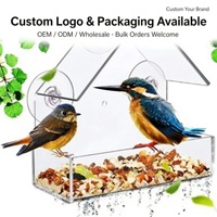 Mangeoire à oiseaux rectangulaire en acrylique avec fenêtre transparente et ventouses pour une utilisation en extérieur dans le jardin