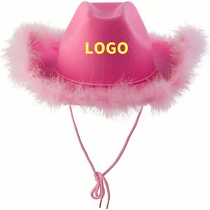 Sombrero de Vaquera Personalizado con Logotipo Impreso por Transferencia Térmica, Sombrero de Vaquera Rosa de Fieltro de Poliéster para Mujer, para Fiestas y Eventos - Product Image 2