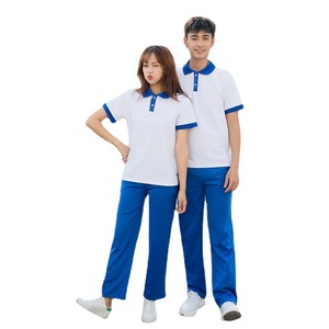 School Uniform White Blue Polo Shirt Long <b>Pants</b> Set For High School Students Summer Wear Unisex - Product Image 5