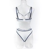 Ensemble de lingerie pour femmes matures à pois et blocs de couleur - Soutien-gorge push-up à armatures et culotte