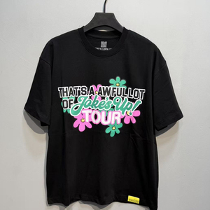 T-shirt da uomo di alta qualità con stampa floreale e lettere colorate, all'ingrosso, a maniche corte, con stampa 'THAT'S AWFUL LOT OF COUGH SYRUP' - Product Image 3
