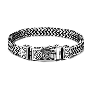 Bijoux populaires personnalisés haut de gamme bracelet en argent antique bracelet en acier inoxydable bracelet homme hip hop