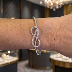 Bracelet jonc classique pour femme en diamant de laboratoire certifié IGI, 1,00 CT, pavé, nœud d'amour infini ouvert, or massif 18K 14K 10K, argent 925 - Product Image 4