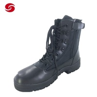 Bottes tactiques en toile avec empeigne en cuir, chaussures de travail sécurisées, bottes en cuir noir pour hommes