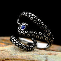 Bague Gaovo spéciale en forme de tentacule de pieuvre avec pierre en zircon bleu, en acier inoxydable, style gothique, bijoux de mode pour hommes et femmes