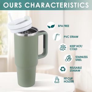 Reusable Double Wall Stainless Steel Vacuum Insulated Tumbler 40 oz Handle Straw 12-24 Hours Thermal Performance Modern Luxury - Product Image 4
