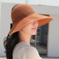 Chapeau Souvenir Femme Pliable à Large Bord, Anti-UV, avec Nœud et Protection Faciale, Idéal pour Cadeau Souvenir