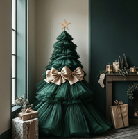 Y-029 Luxuriöser Künstlicher Weihnachtsbaum Dunkelgrüner Tüll-Rüschen-Weihnachtsbaum mit Schleifen für Heim Hotel Feiertagsdekoration