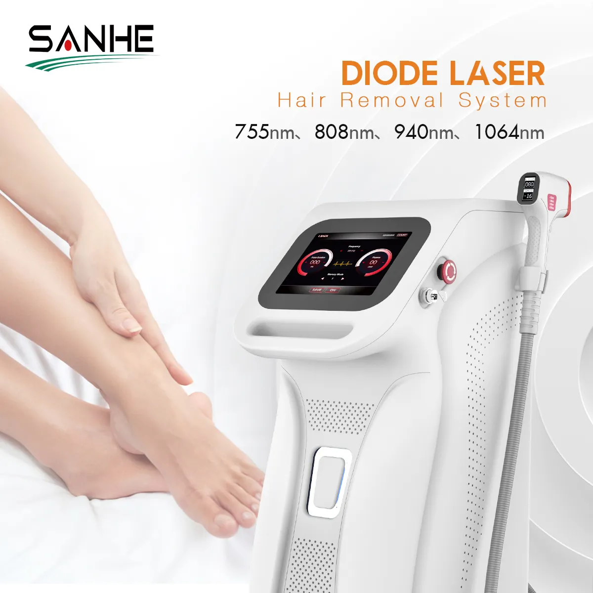 SANHE 2024 Diodo Laser 755 808 940 1064 para remoção de pelos brancos 2000W potência de refrigeração e características da depiladora para AU UK CN