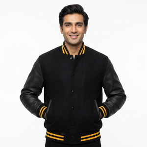 Good High Quality Wholesale Custom Baseball Letterman Jackets Coat Winter Wool Body Leather Sleeve Bomber Varsity Jacket <b>Men</b> - Product Image 1