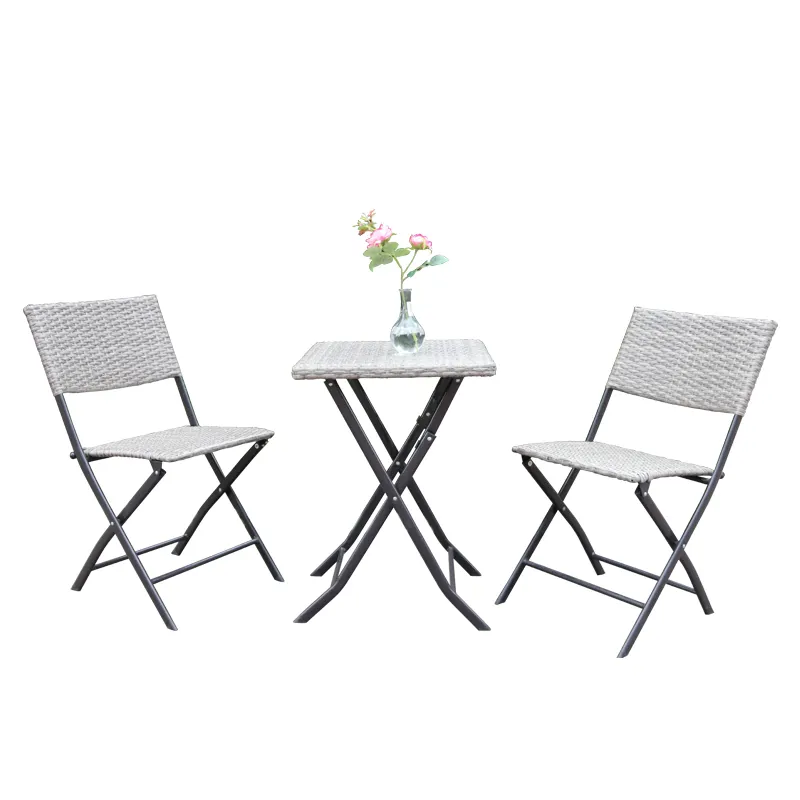 Zeitgenössische Gartenmöbel Rattan Wicker Outdoor Bistro Rattan Tisch und Stuhl Set