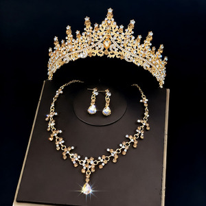Set di Gioielli da Sposa <span class=keywords><strong>Serie</strong></span> Colore Champagne, Tiara, Collana e Orecchini di Lusso con Diamanti e Cristalli per Signora - Product Image 2