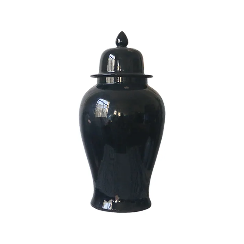 Wholesale black porcelain tall temple jars with old finishing Chinese ceramic home decorative general tank with lid make old