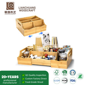 Organizador de Condimentos de Bambú de 7 Compartimentos para Barra de Café, Almacenamiento Extensible de Condimentos para Té, Decoración de <span class=keywords><strong>Bar</strong></span>, Cocina, Oficina - Product Image 1