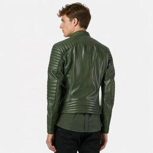 Chaqueta de Motociclista de Piel de Cordero con Doble Cremallera, Diseño Personalizado de Fábrica, Color Verde Oscuro, Hombros Acolchados, Piel Genuina, Venta al Por Mayor - Product Image 2