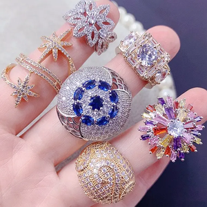 Fashionable and High-end Heavy Industry Full Zirconium Micro Set Ring with Genuine Gold Plated Large Gemstone Rings Jewelry - Product Image 4