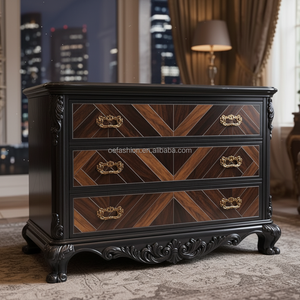 Buffet en bois massif noir antique OE-FASHION avec 4 tiroirs, marqueterie en noyer, armoire avec portes de rangement - Product Image 6