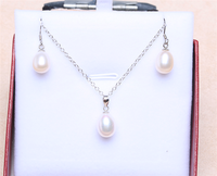 Colliers de perles d'eau douce naturelles de 8 à 9 mm, en argent 925, vente en gros, ensembles de bijoux de mariage