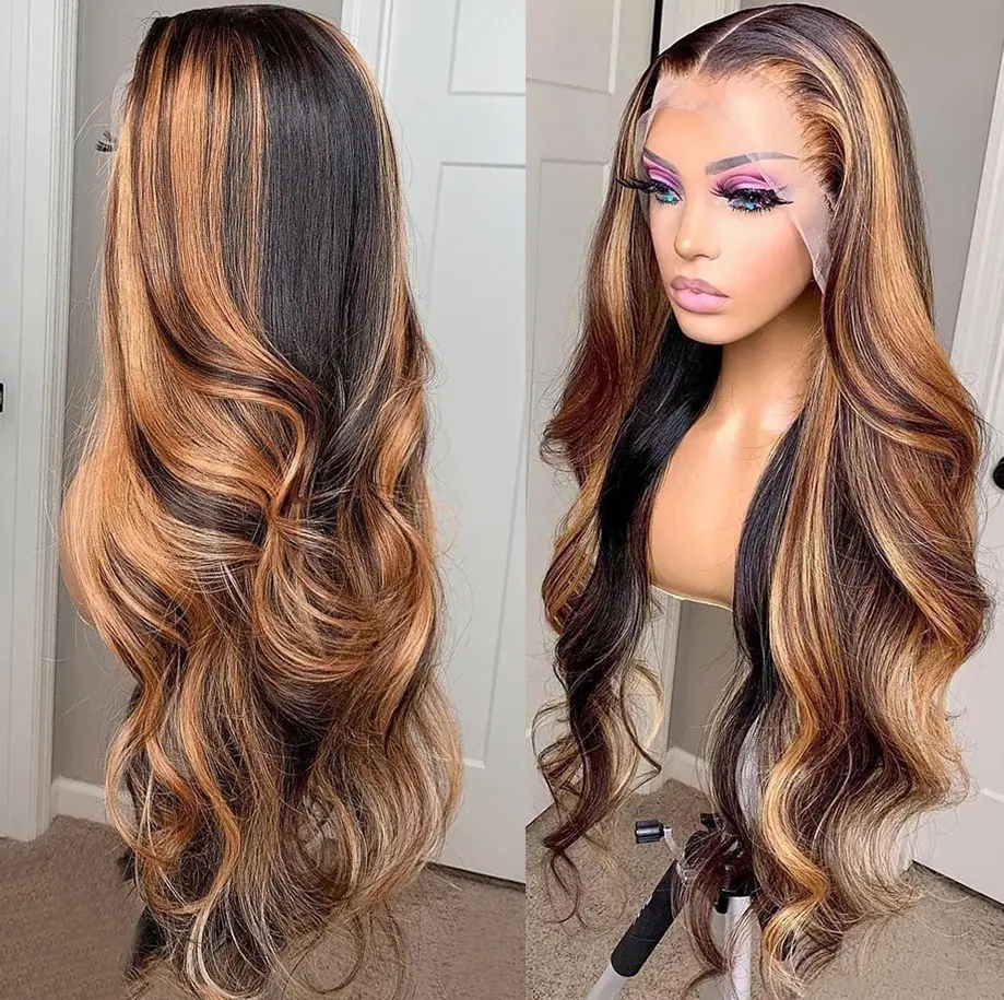 Wig Wig Body Wave Lace Front Wig Brazilian Gluless Peruvian Human Hair Wigs For Women Honey Blonde Highlight Hd Glueless Lace Wigs