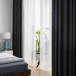 High Quality Extra Long Extra Short Modern Design Solid Colors Dark Gray Blackout Curtains Smooth Plain Fabric