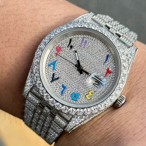 Reloj de Pulsera 360 Blinding Fashion Bust con Caja de Cristal de Zafiro Completamente Adornada, Correa de Diamantes Mecánica, Esfera Clásica con Fecha, Ideal para la Alfombra Roja - Product Image 1