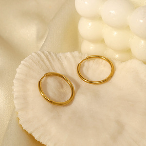 Hoop Earrings Gold Plated Stainless Steel Geometric Circle Everyday Wear - Product Image 2