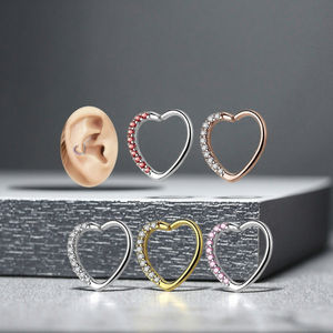 Corazón <span class=keywords><strong>Daith</strong></span> <span class=keywords><strong>Piercing</strong></span> Acero quirúrgico Clicker corazón con bisagras segmento anillo cartílago pendiente moda cuerpo joyería para Mujeres Hombres - Product Image 6
