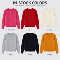 Cardigan zippé à manches longues pour femme, style coréen, automne-hiver, couleur unie, col rond, tricot haut de gamme, OEM ODM