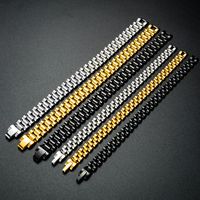 Bijoux en acier inoxydable de haute qualité pour hommes, chaîne à maillons en or noir, Bracelet de montre de mode pour hommes et femmes