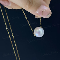 Bijoux de mode, chaîne Rolo en or 18 carats, pendentif simple en perle d'eau douce ronde Edison de 10-11 mm pour femmes
