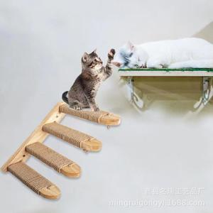 Estructura de madera para gatos de 4 niveles, escalera rascadora montada en la pared para gatos de interior - Product Image 1