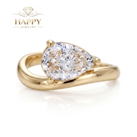 Cincin Pernikahan Desain Tetesan Air Berlapis Emas 14K yang Anggun, Bentuk Bunga Berhiaskan Kristal 6A, Cincin Kuningan Bentuk Gelombang