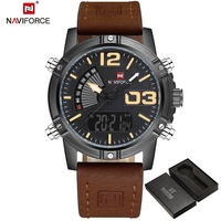Reloj de Pulsera Deportivo Naviforce 9095 de Lujo, Marca de Moda, Reloj de Cuarzo para Hombre, Fecha, Semana, Doble Hora, Digital, Analógico, de Cuero