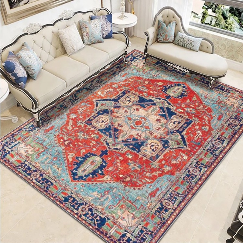 Vintage Floor Carpets Area Rug Machine Made Turkish Style 3D Polyester Modern Persian Rugs Living Room Large