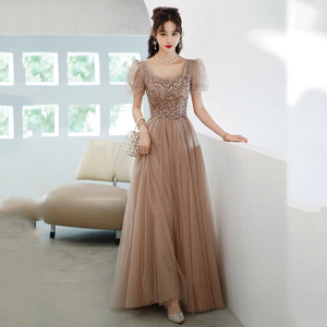 Evening Gown Square Collar A-Line Chiffon Vintage Empire Waist Khaki Polyester Formal Wear - Product Image 4