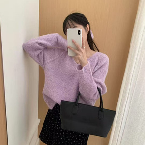 Maglione coreano di lusso con scollo a V lavorato a maglia martellata da donna autunno inverno spesso da indossare ampio stile pigro in maglia a maniche lunghe - Product Image 4