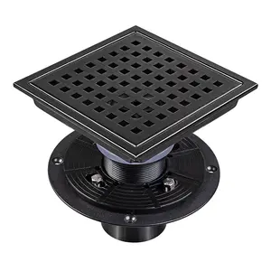 6 Inch Matte Black Stainless Steel Square Shower Floor Drain Quadrato Pattern Grate Removable