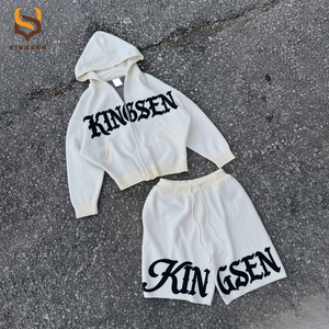 Wholesale Custom <b>Gothic</b> Letter Print Zip Up <b>Hoodie</b> And Shorts Set Casual Oversized Two Piece Outfit Streetwear Tracksuit - Product Image 3