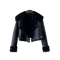 Veste en fourrure noire de style populaire en Europe et en Amérique, vêtements d'hiver courts, épais et chauds, vêtements de moto